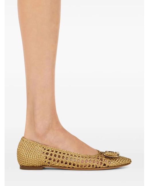 Ferragamo Metallic Ballerina Flat Shoes For