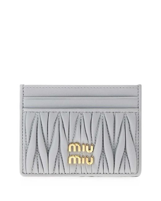 Miu Miu Gray Matelassé-Effect Card Holder