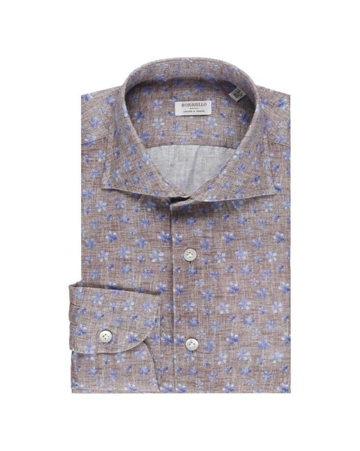Borriello Gray Floral-Print Spread-Collar Shirt for men