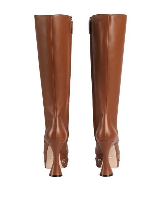 Gucci GG Kneelength Boots in Brown Lyst