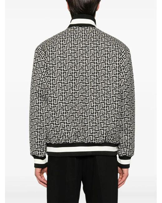 Balmain Black Monogram Jacquard Reversible Bomber for men