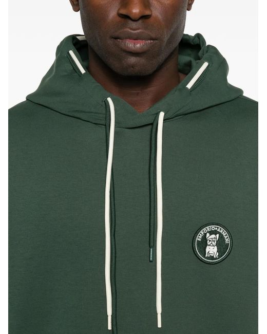 Emporio Armani Green Logo-Patch Hoodie for men