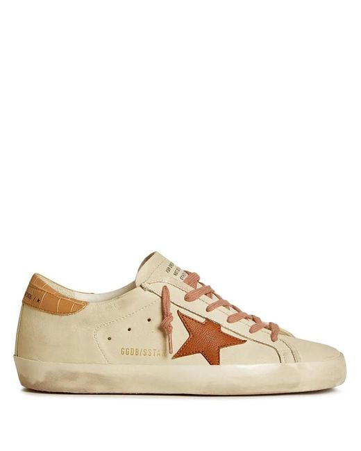 Golden Goose Deluxe Brand Brown Super Star Sneakers With Leather Star And Crocodile-Print Leather Heel Tab