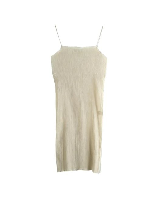 Baserange White Sti Slip Crinkled Spaghetti-Strap Dress