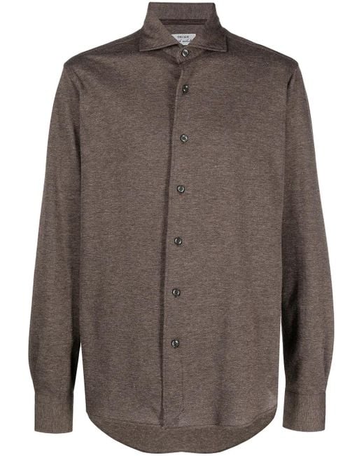 Orian Brown Spread Collar Piqué Shirt for men