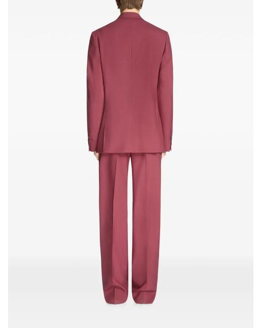 Dries Van Noten Red Double-Breasted Wool Toile Suit for men