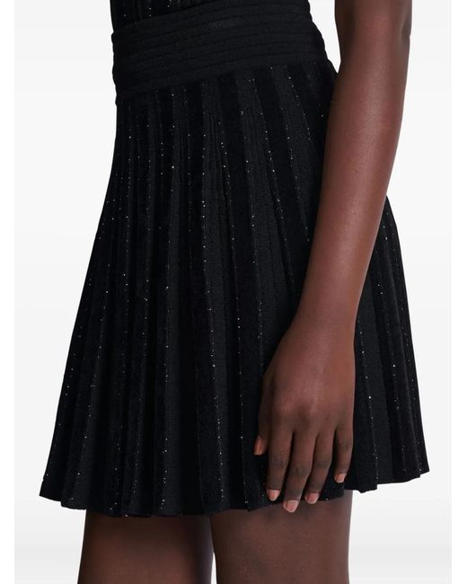 Balmain Black Pleated Glitter Knit Skirt