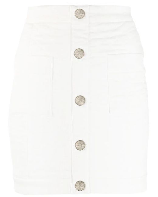 Balmain White Mini High-waisted Quilted Skirt