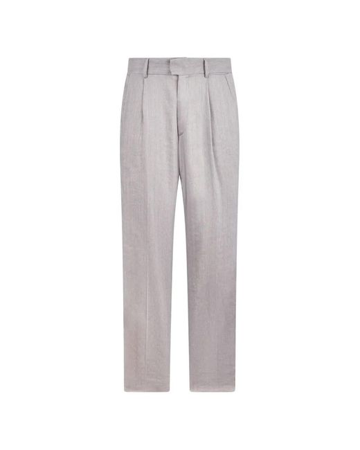 Roberto Cavalli Gray Elegant Linen Trousers for men