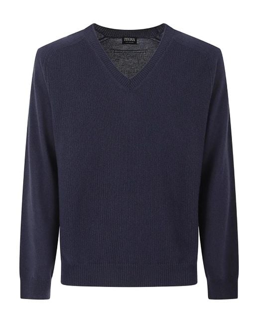 Zegna Blue V-Neck Sweater for men