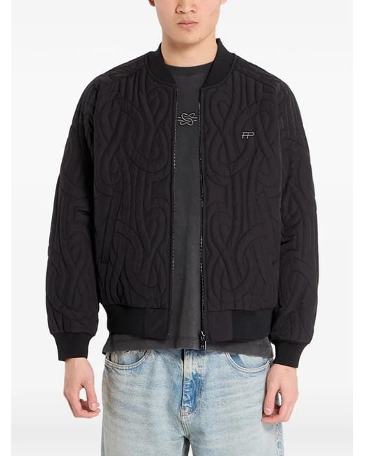Filling Pieces Black Quilted Bomber Jacket for men