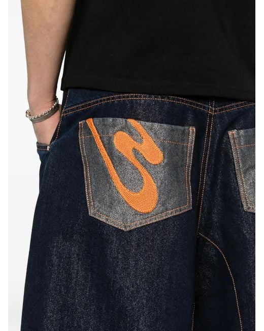 PDF Blue Denim Contrast Stitching Shorts for men