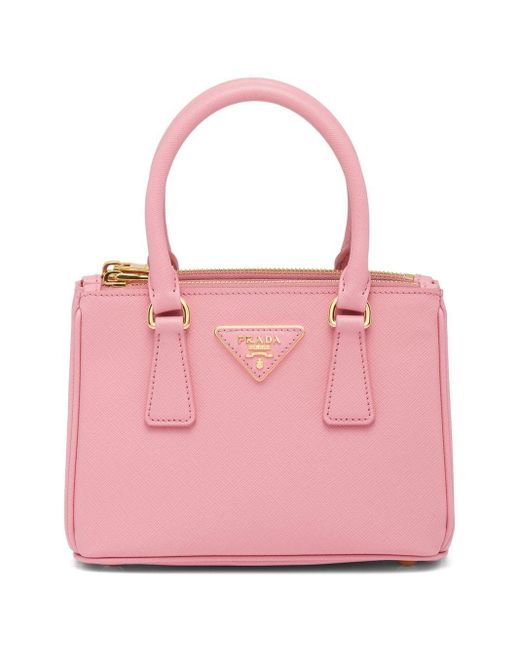Prada Leather Micro Galleria Tote Bag in Pink | Lyst