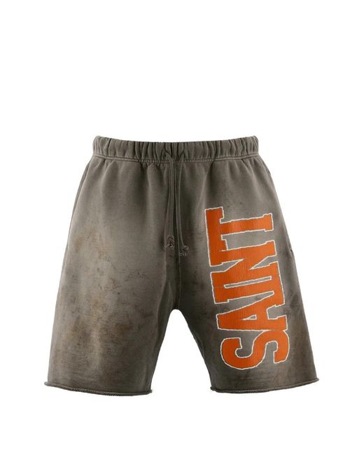 SAINT Mxxxxxx White Logo-Print Track Shorts for men