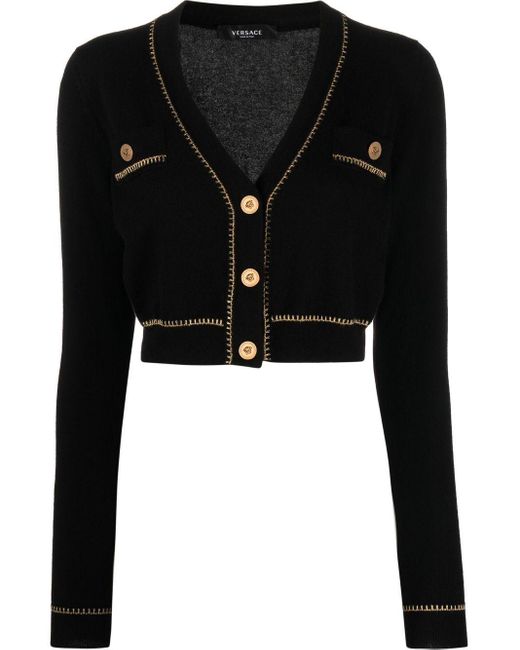 Versace Vneck Cropped Cardigan in Black Lyst