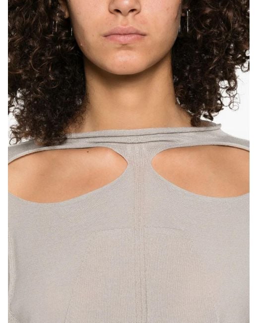 Rick Owens White Slashed Back-Detail Sweater
