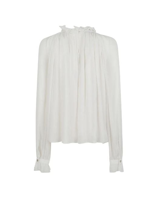 Alberta Ferretti White Ruffled Pleated Blouse