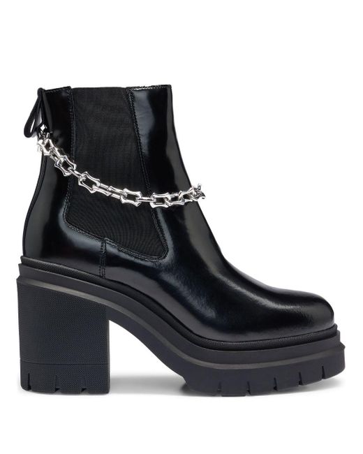 HUGO Black Spiked-edge Chain-trim Chelsea Boots