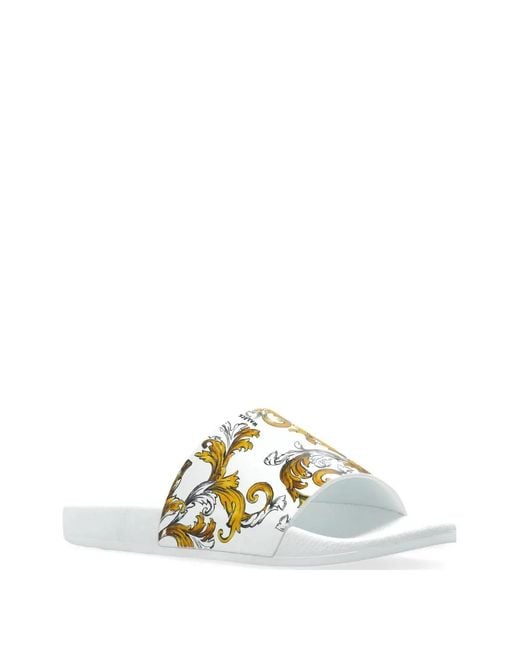 Versace Jeans Couture Green Barocco-Pattern Slides