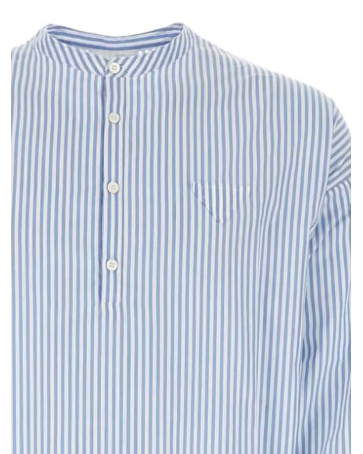 Prada Blue Striped Cotton Shirt for men