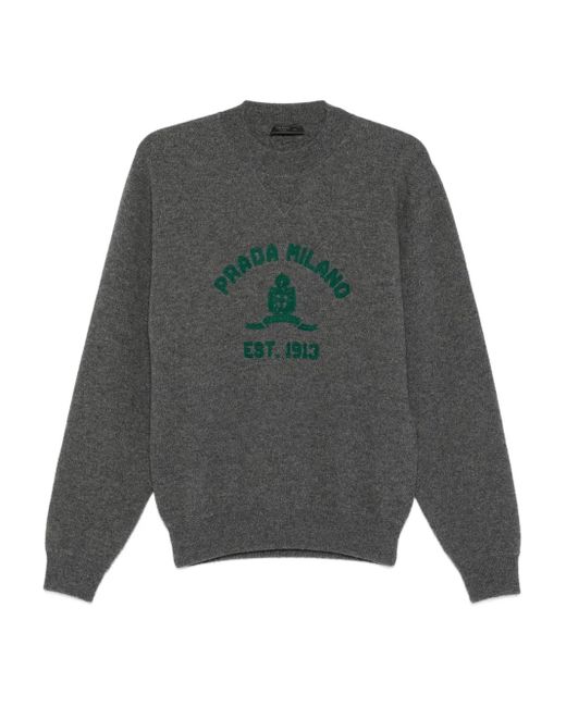 Pull À Logo Brodé Prada pour homme en coloris Gray