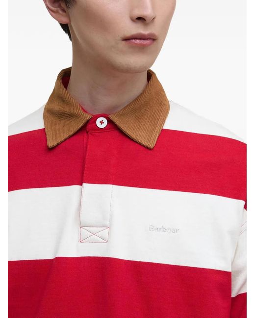 Barbour Red Corduroy Collar Striped Polo Shirt for men
