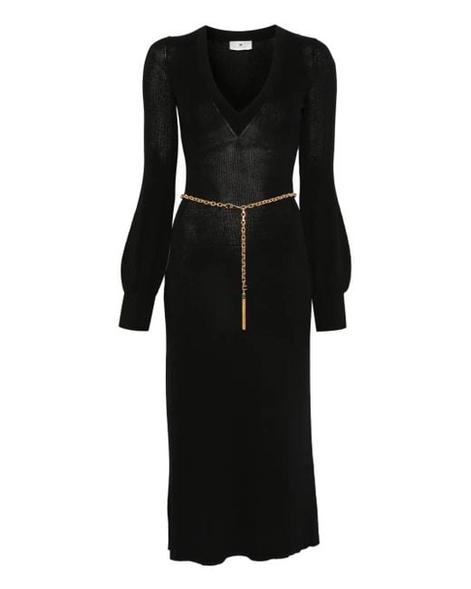 Elisabetta Franchi バルーンスリーブ Vネックドレス Black