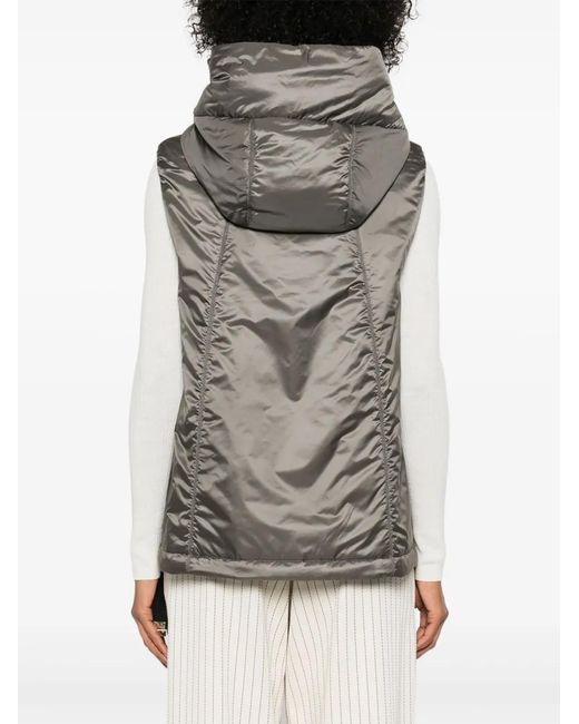 Max Mara Gray Sleeveless Jacket With Hood And Zip Closure