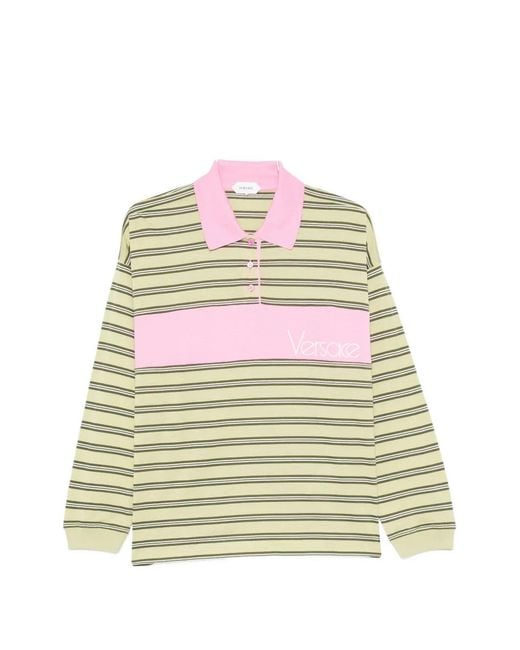 Versace White Buttoned Striped Polo Shirt