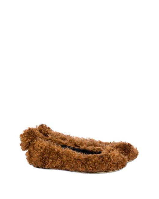 Moschino Brown Shearling Ballet Flats