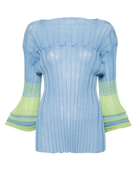 Issey Miyake Blue Bell Sleeves Knitted Blouse