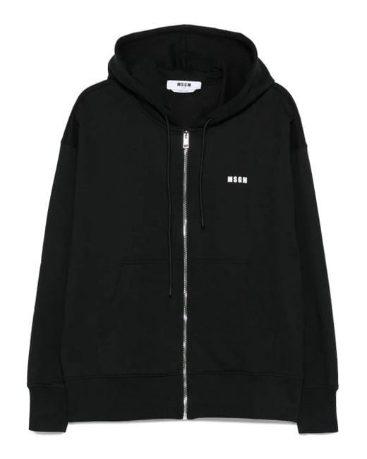 MSGM Black Zippered Hoodie With Drawstring for men