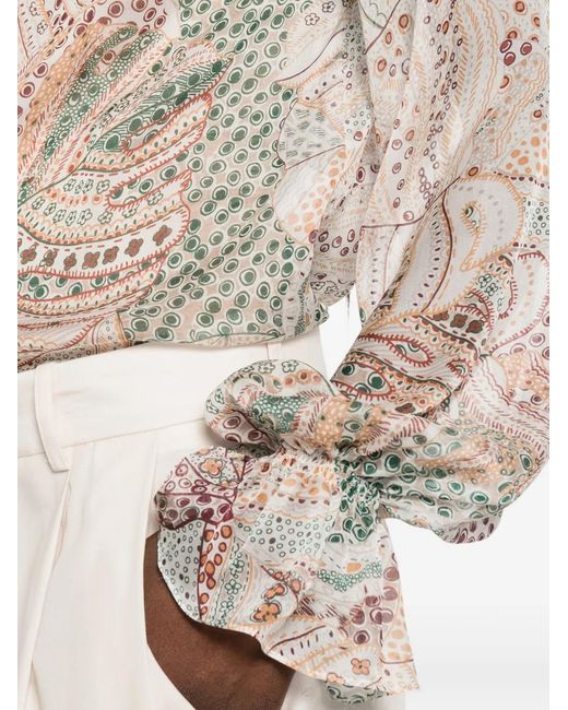 Raquel Diniz White Kate Print-Detail Ruffled Blouse