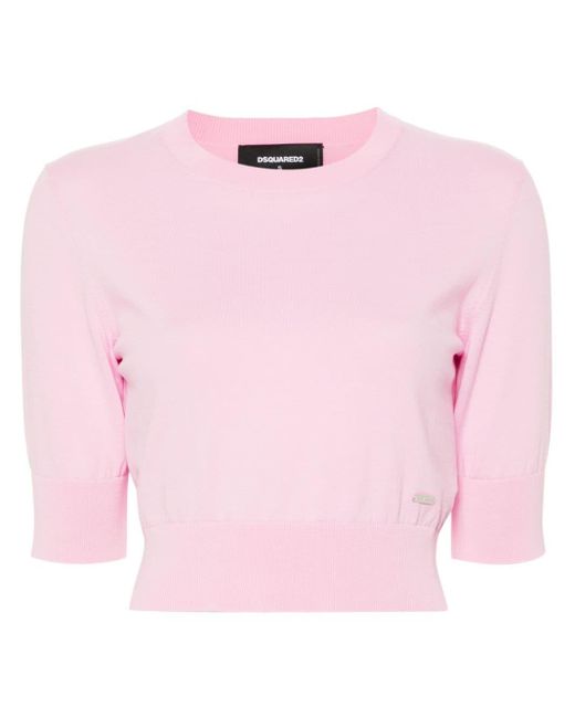 DSquared² Pink Cropped Fine-knit Top
