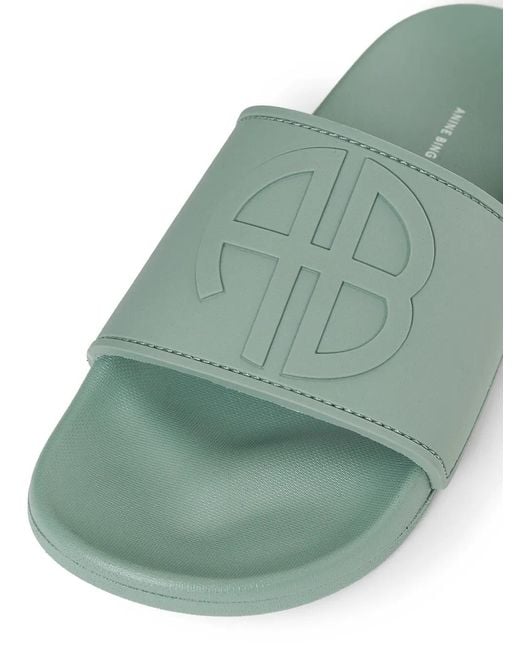Anine Bing Green Isla Logo-Embossed Slides