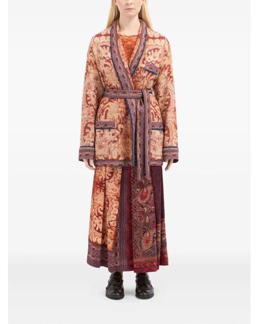 Pierre Louis Mascia Pink Damask-Pattern Belted Jacket