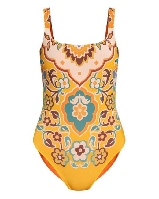 Etro Orange Floral-Print Swimsuit