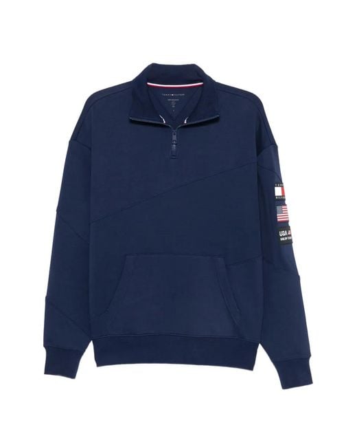 Tommy Hilfiger Blue Pull À Patch Logo Et Zip Partiel for men