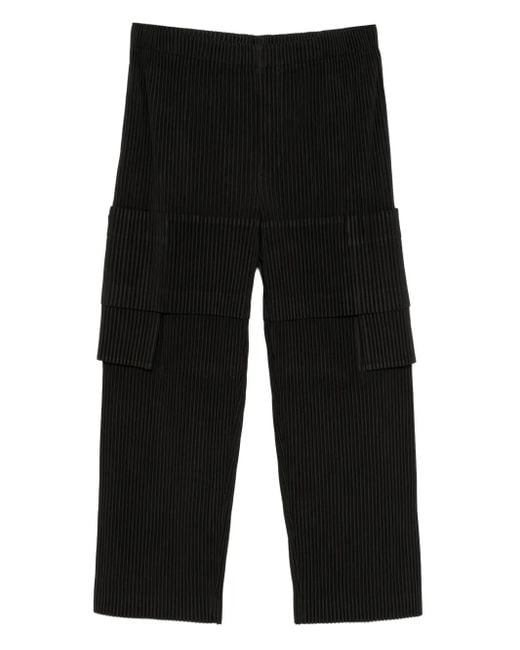 Homme Plissé Issey Miyake Black Multi-Pocket Trousers With Adjustable Waistband And Flap Pockets for men