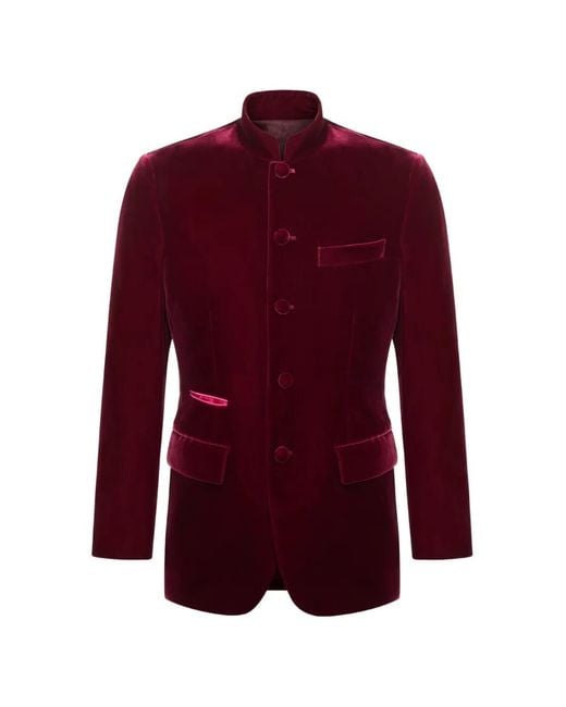 Shanghai Tang Red Velvet Five-Button Jacket for men