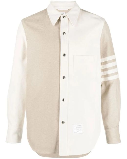 Thom Browne Natural 4-Bar Patchwork Denim Shirt for men