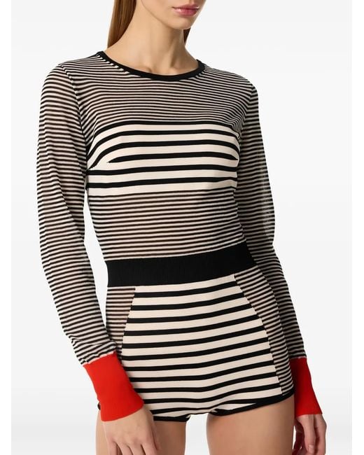 Elisabetta Franchi Gray Knit Fabric Romper Suit With A Mix Of Stripes