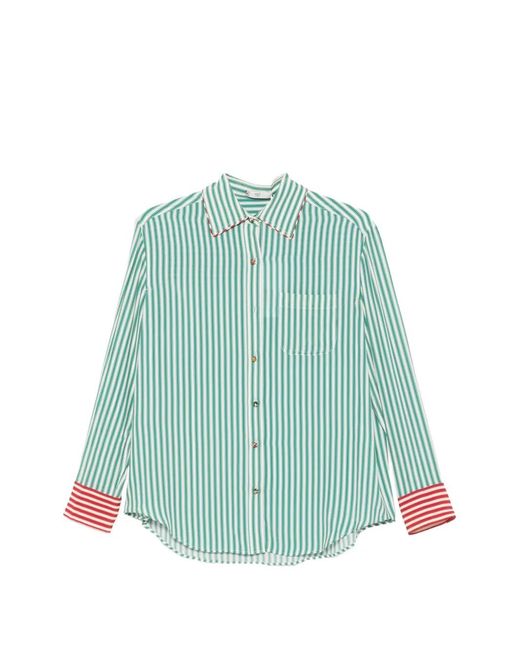 Hui Milano Green Lilac Striped-Pattern Chest-Pocket Shirt