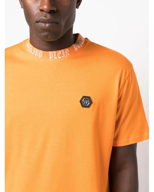 Philipp Plein Orange Ss Gothic Plein Logo-Patch T-Shirt for men