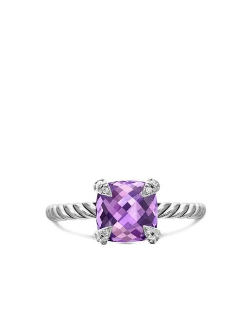 David Yurman Purple Sterling Chatelaine Amethyst And Diamond Ring (8Mm)