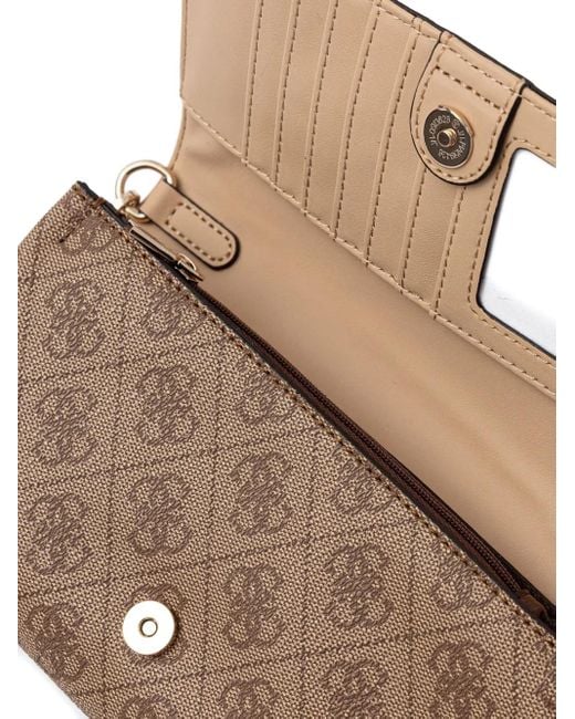 Guess Brown Monogram-Pattern Crossbody Bag