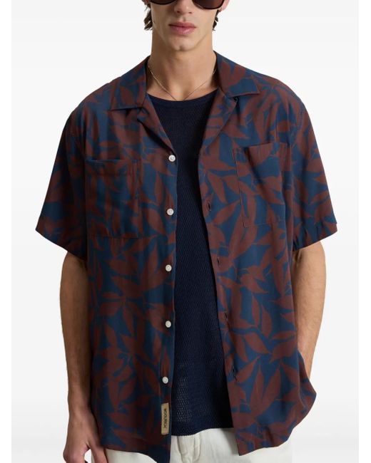 Woolrich Blue Leaf-Print Short-Sleeve Shirt for men