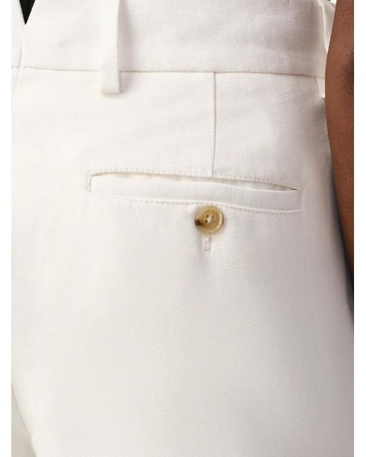 AMI White Blended Linen Low Waist Straight Pant