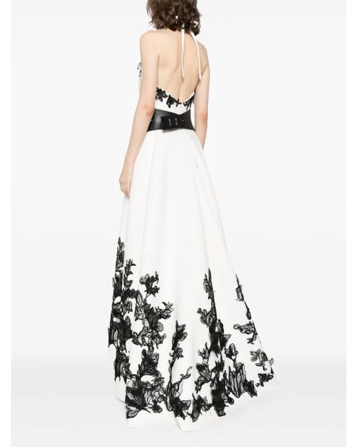 Saiid Kobeisy White Floral-Embroidered Neoprene Gown