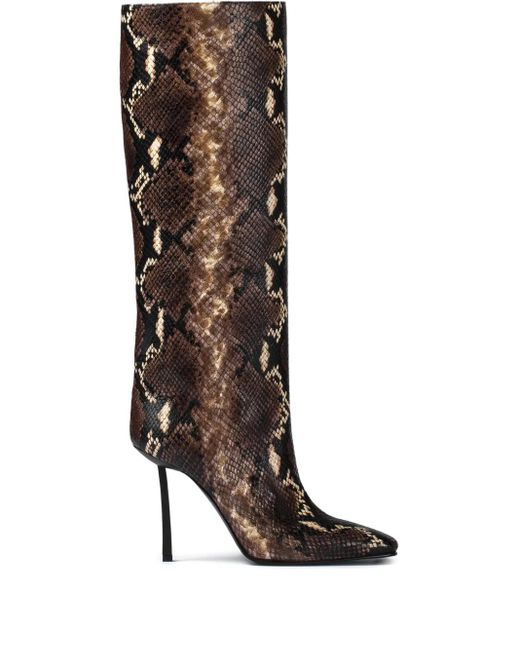 Le Silla Black Vittoria Stiletto-Stiefel mit Schlangen-Print 110mm